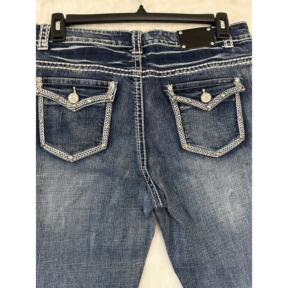 Live Hard Jeans 16 Womens Thick Stitch Concert Rock Embellish - Picture 3 of 11